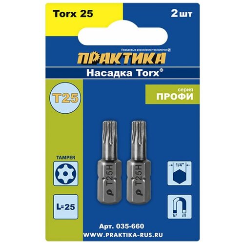 Бита Torx 25*25 мм Tamper (2 шт) блистер Профи ПРАКТИКА