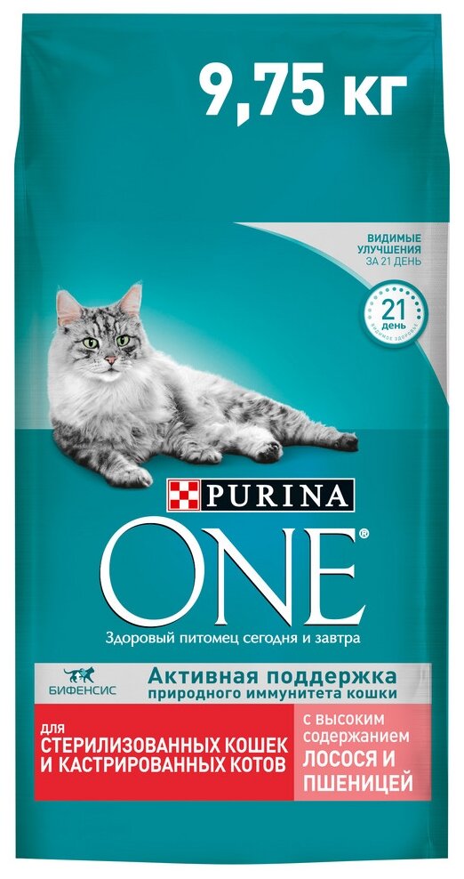 Сухой корм Purina ONE для стерилизованных кошек, с лососем, пакет, 9.75 кг