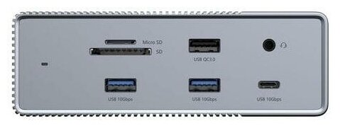 Док-станция Hyper HyperDrive GEN2 18-in-1, 2xHDMI, DP, VGA, 2xUSB 3.0, 3xUSB 2.0, USB Type-С, USB Type-С PD (100W), Toslink, Coaxial, 3.5mm Jack, GLAN, MicroSD/SD, 180W, серебристый (HD-G218)