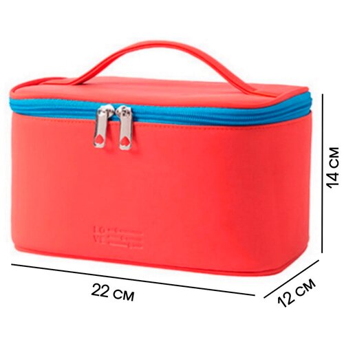 Косметичка на молнии, 22х14х12 см, ремешок на запястье, , оранжевый, синий