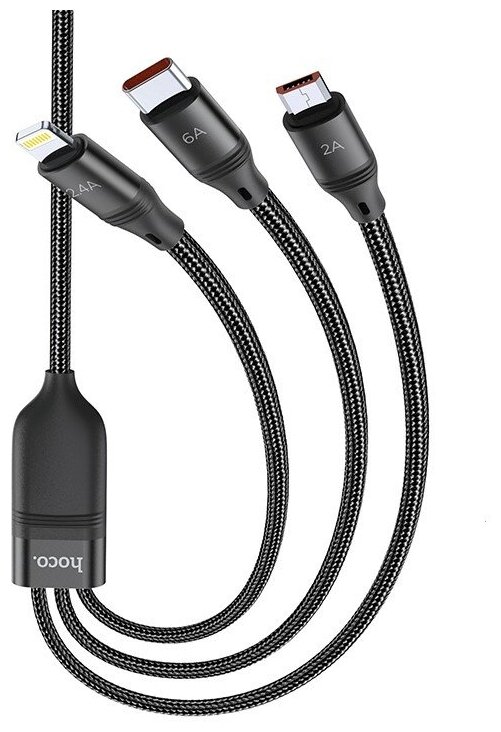 USB дата кабель Lightning+Micro+Type-C, HOCO, U104, Fast Charge, черный
