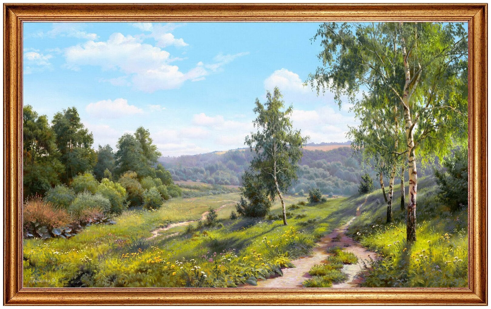 Картина на холсте, "Лесная тропинка", 100х60 см. Холст на деревянном подрамнике, оформлена в багет, Арт. ПИ-х14