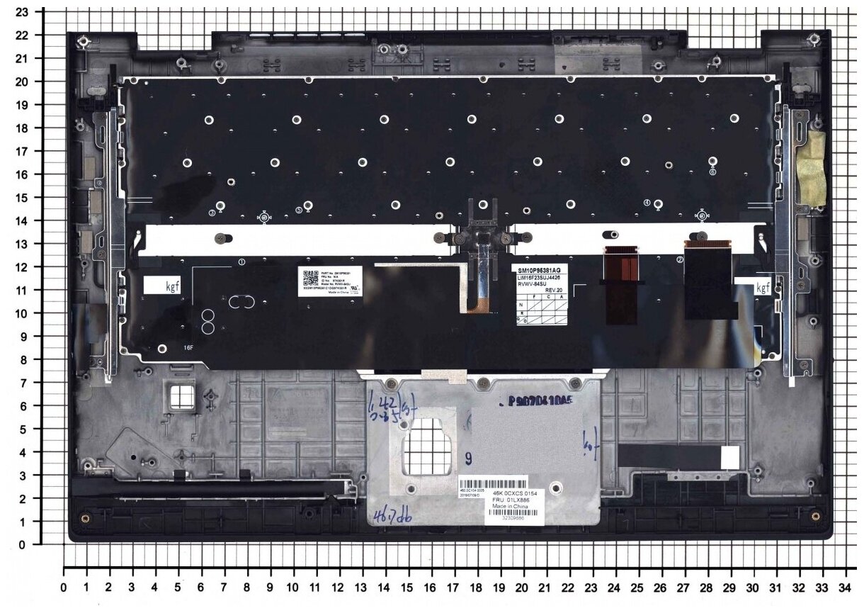 Клавиатура для ноутбука Lenovo 01LX846 черная с черным топкейсом и подсветкой