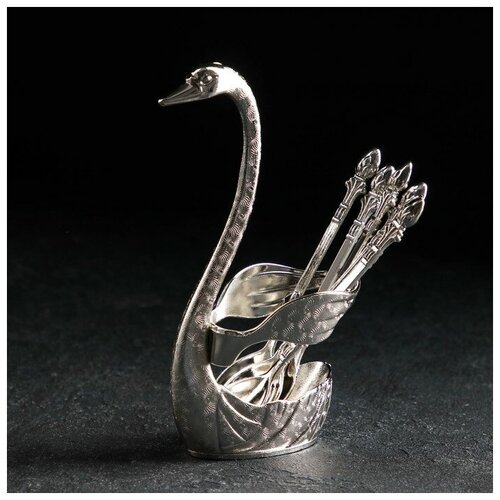 Набор ложек на подставке Magistro Swan, 7,5×5×15 см, 6 шт, цвет серебряный (1шт.)