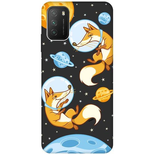 фото Силиконовая чехол-накладка silky touch для xiaomi redmi 9t / poco m3 с принтом "cosmofoxes" черная gosso