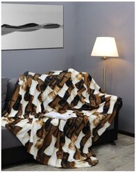 Плед TexRepublic Absolute, рисунок Бамбук, 150х200 см, 1,5 спальный, покрывало на диван, велсофт, мягкий коричневый, белый