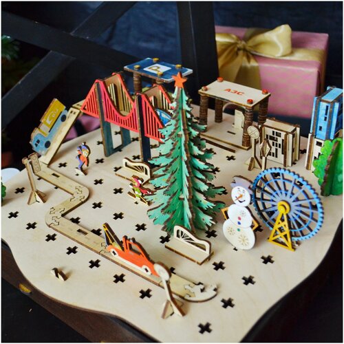 фото Деревянный конструктор "городок" эко конструктор развивающий из дерева подарок чудеса леса