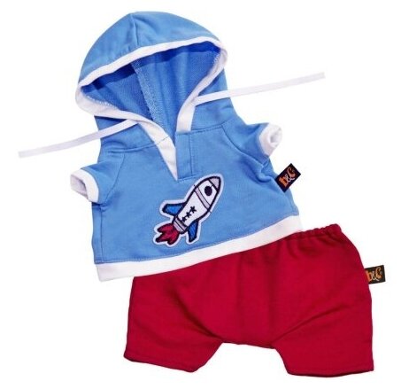 BUDIBASA Одежда для кота Басика - Футболка синяя с ракетой и сливовые штаны