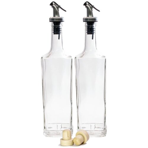 Бутылка стеклянная, емкость для масла с пробкой и дозатором, KHome, 500 мл, 2 шт