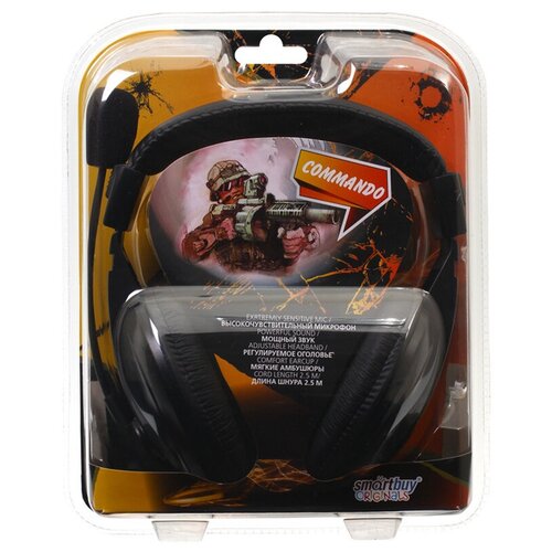Наушники с микрофоном Smartbuy Commando с регулятором громкости 25м черный 1026₽