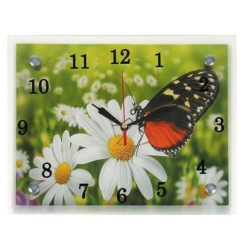 фото Часы настенные, серия: цветы, "бабочка на ромашке", 20х25 см, микс сюжет