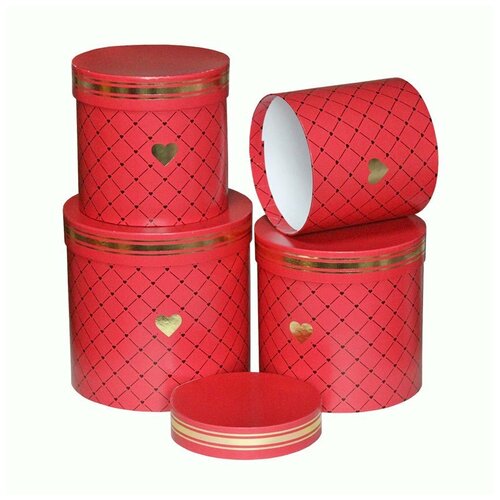 фото Набор подарочных коробок цилиндр золотое сердце, красный, 20*20*20 см, 4 шт. дон баллон