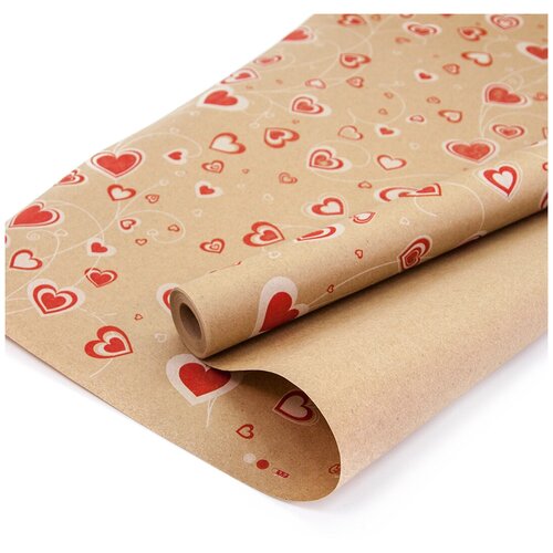 фото Упаковочная бумага, крафт (0,7*9,14 м) lamour (узорные сердца), красный, 1 шт. дон баллон