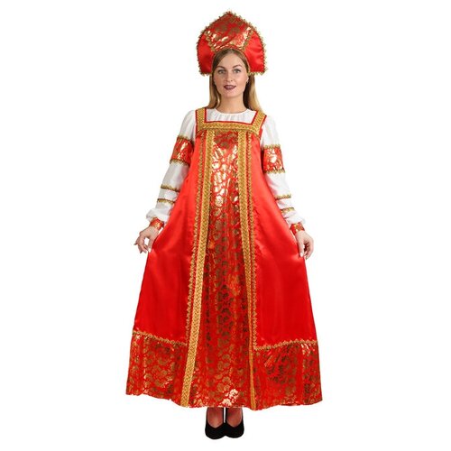 фото Русский народный костюм "любавушка", платье, кокошник, атлас, р-р 48, рост 170 см страна карнавалия
