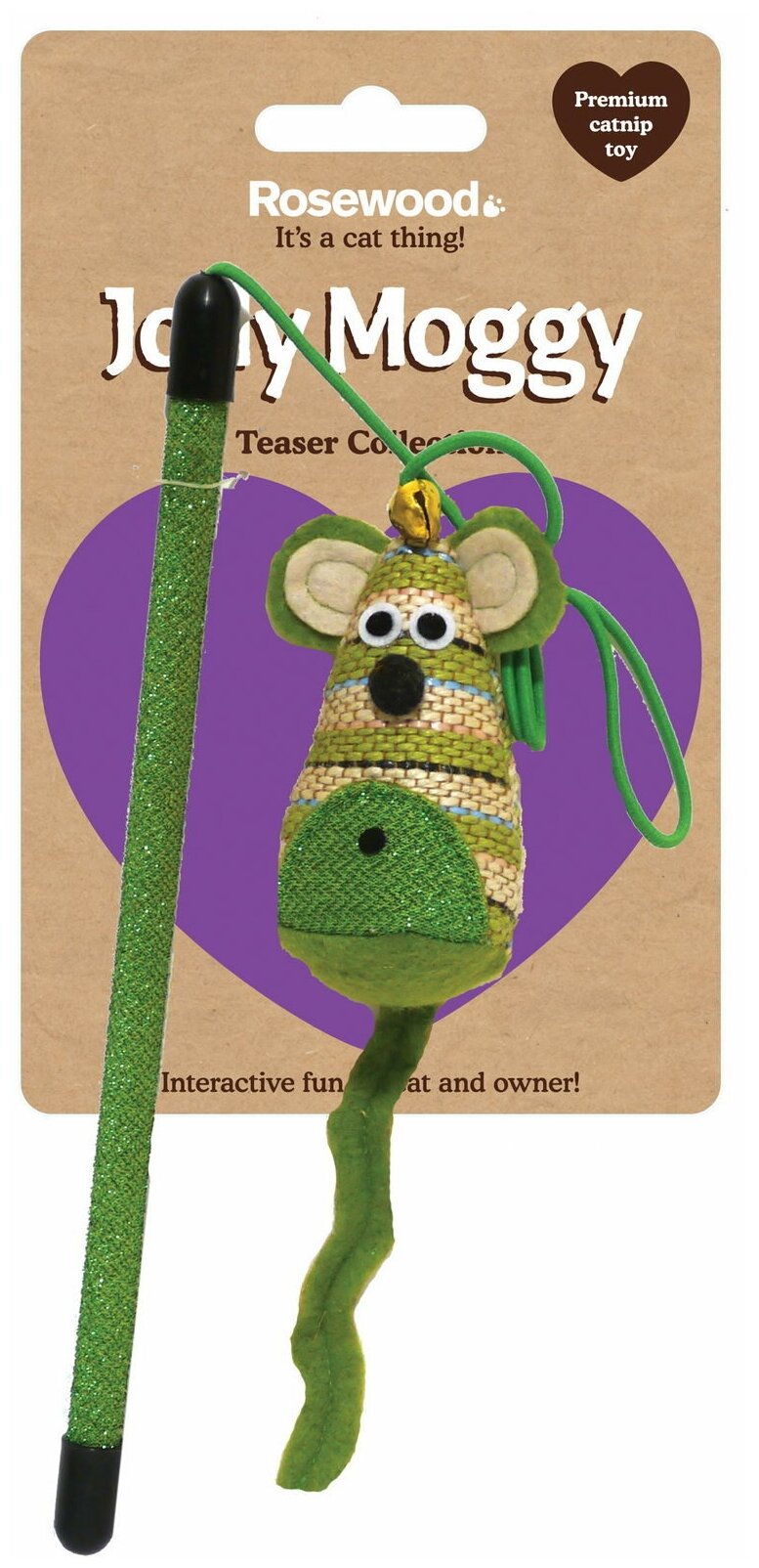 Игрушка для кошек дразнилка Rosewood "Мышь Грин", зелёная, 85х5х4см (Великобритания)