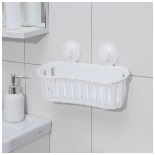 Держатель для ванных принадлежностей на вакуммных присосках, 30x12x17 см, цвет белый./В упаковке шт: 1