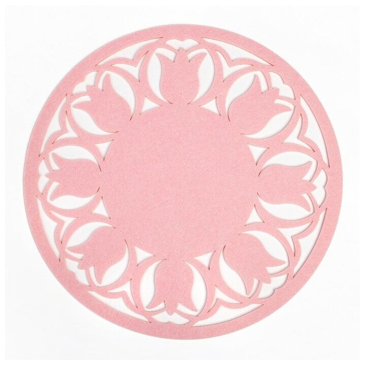 Салфетка декоративная Доляна"Тюльпаны" цвет розовый, d 30 см, 100% п/э, фетр - фотография № 2