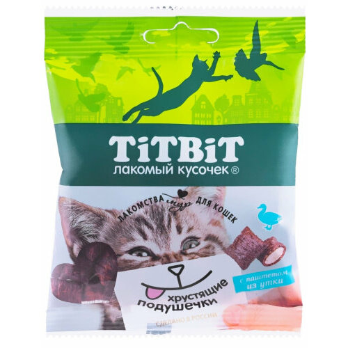 TiTBit лакомство для кошек Хрустящие подушечки с паштетом из утки 30г