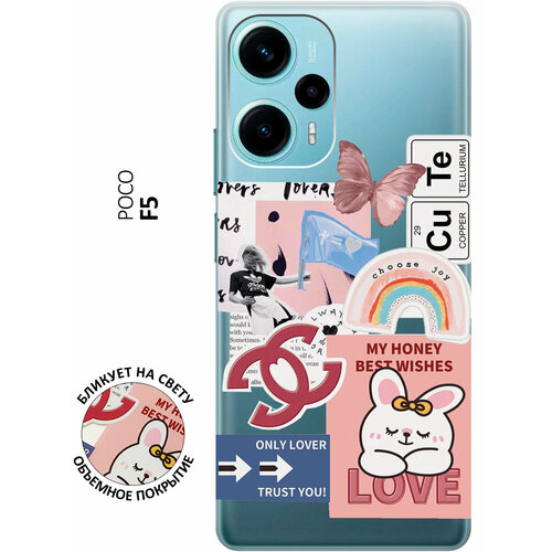 Силиконовый чехол с принтом Cute Stickers для Poco F5 / Поко Ф5 силиконовый чехол с принтом ac dc stickers для poco f5 поко ф5