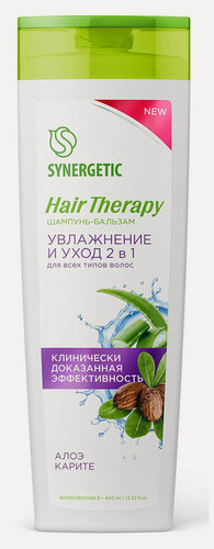 Изображение товара Шампунь-бальзам Synergetic Увлажнение и уход 2 в 1 Hair Therapy, 400 мл