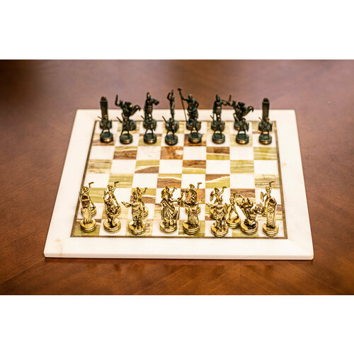Шахматы в Греческом стиле бронзовые фигуры, мраморная доска