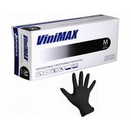 Перчатки виниловые НЕопудренные (чёрные) M, 50 пар/уп.