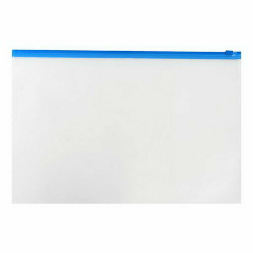 Папка-конверт на ZIP-молнии A4, 150 мкм, прозрачная, синяя молния, 12 шт.