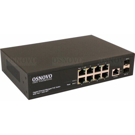 Управляемый L2 PoE коммутатор Osnovo SW-80802/L(150W) Gigabit Ethernet на 8 RJ45 PoE + 2 x GE SFP порта