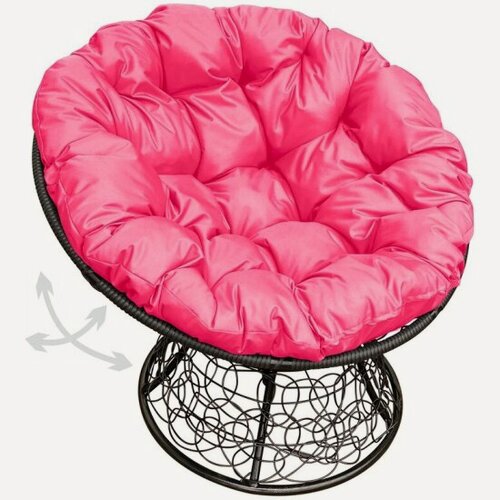 Изображение товара Садовое кресло M-group Папасан пружинка ротанг черное + розовая подушка