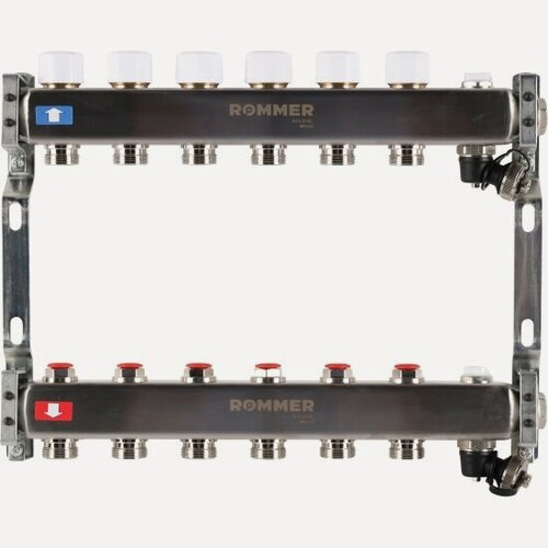 Изображение товара Коллектор Rommer без расходомеров, с клапаном вып. воздуха и сливом 6 вых.