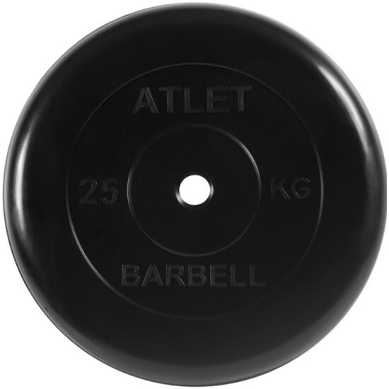 Диск MB Barbell Atlet обрезиненный, чёрного цвета, 31 мм, 25 кг