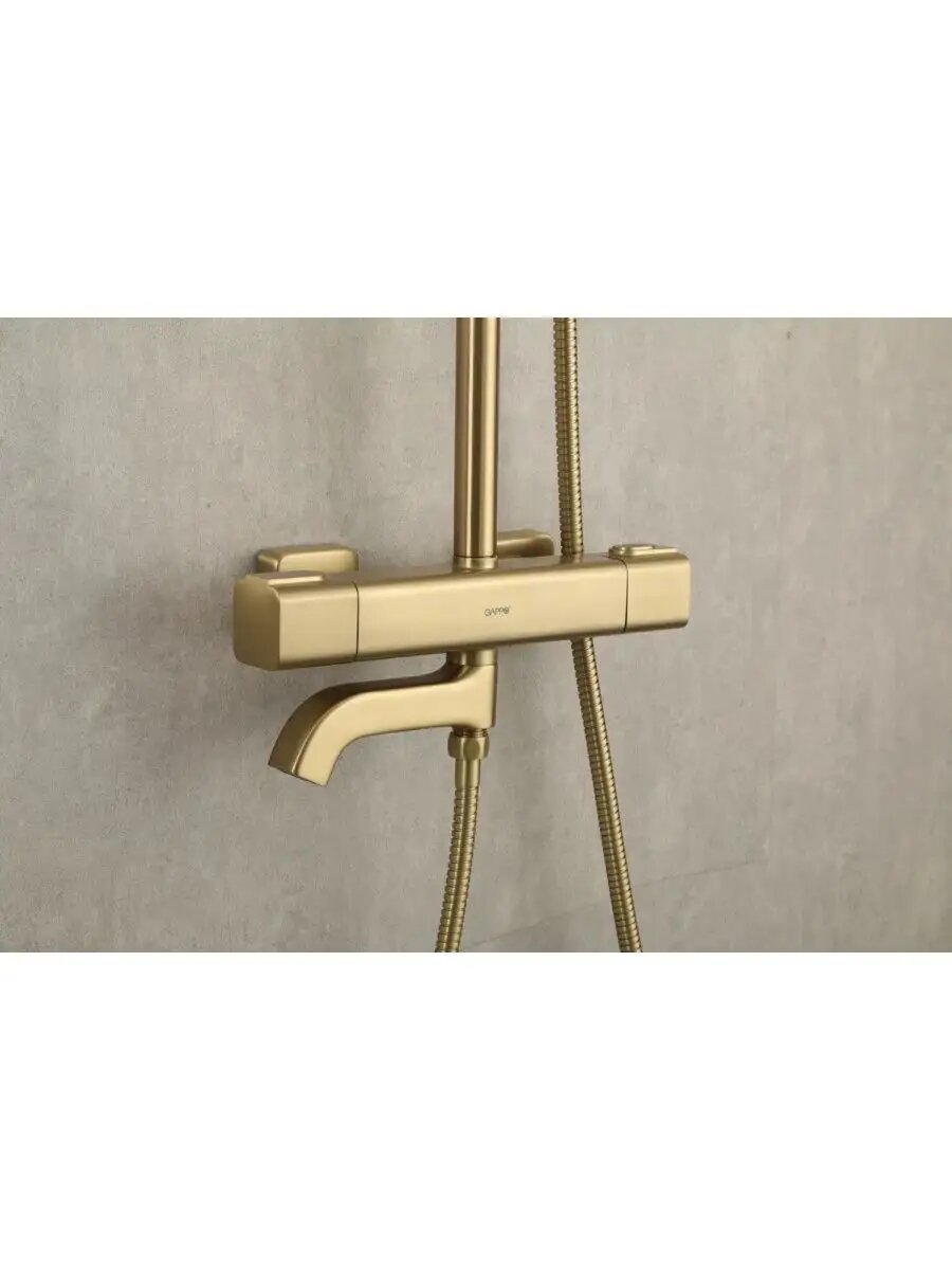 Душевая система с термостатом Gappo G2491-3, латунь цвет сатиновое золото — фото 1