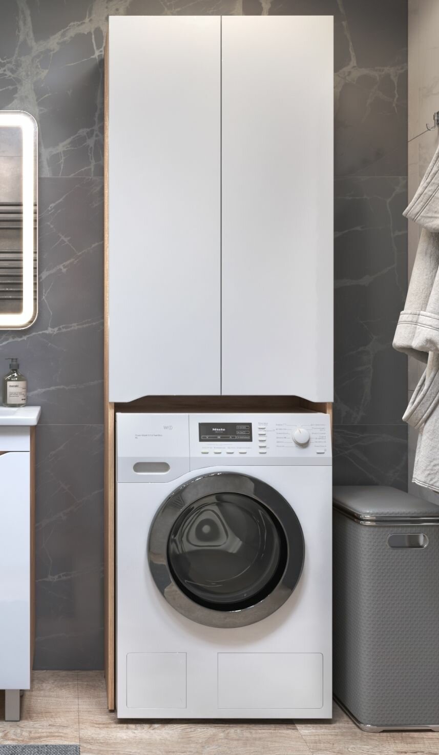 Шкаф пенал Vigo Grani 640 под стиральную машину белый дуб золотой