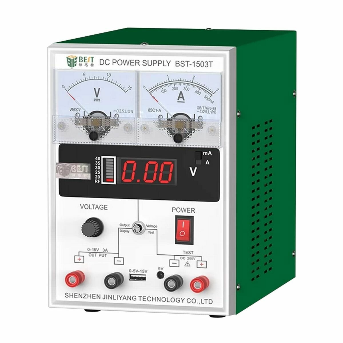 Лабораторный источник питания BestTool BST-1503T 15В, 3А, цифровой и аналоговый дисплей, 1 канал
