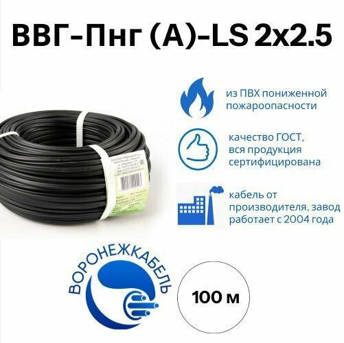 Кабель силовой ВВГ - Пнг (А) - LS 2 х 2.5 ГОСТ (100 м) Воронежкабель
