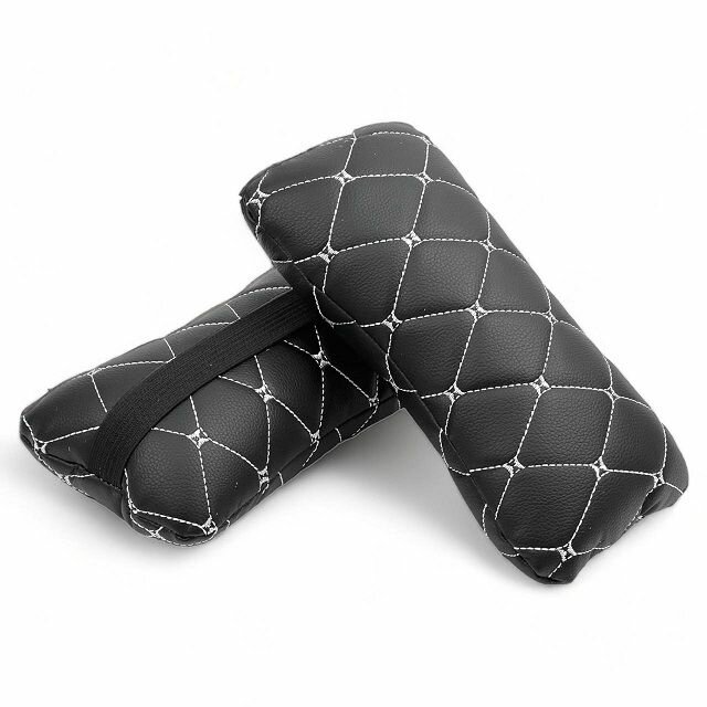 Подушка автомобильная экокожа ромб цвет черный строчка белая (2 шт.)