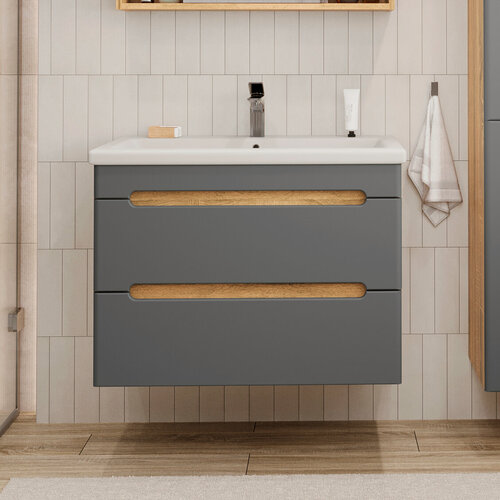 Изображение товара Тумба подвесная SanStar Diva 80 без раковины для ванной комнаты, дуб вотан, графит софт