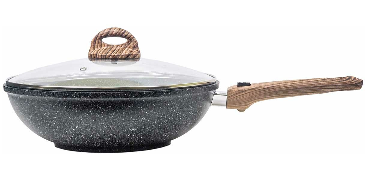 Сковорода-ВОК Panairo ECO induction с крышкой и съемной ручкой, 28 см, индукция (ECO-WOK-28-Sruswd-K. wd-I) — фото 1