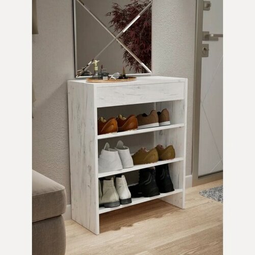 Изображение товара Обувница стеллаж Letta Мальта с ящиком Дуб Крафт Белый 600х750(h)х256