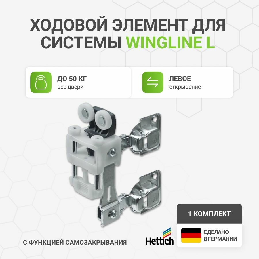 Ходовой элемент Hettich WingLine 770/L для дверей гармошка 2 петли с функцией самозакрывания серый