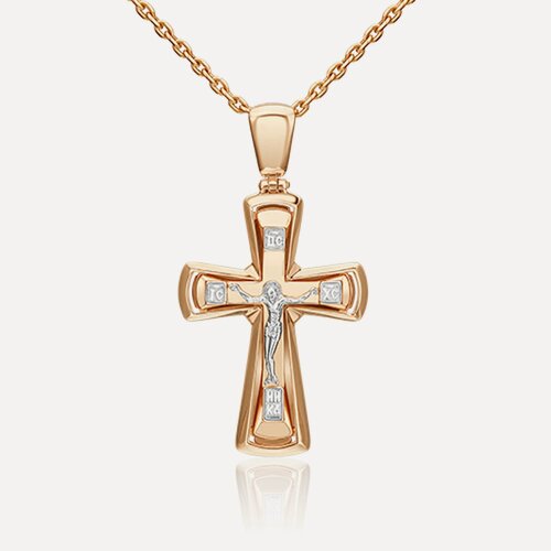 Изображение товара Крестик, комбинированное золото, 585 проба