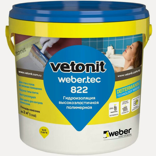 Изображение товара Ветонит Вебер. Тек 822 мастика акриловая гидроизоляционная (1,2кг) серая