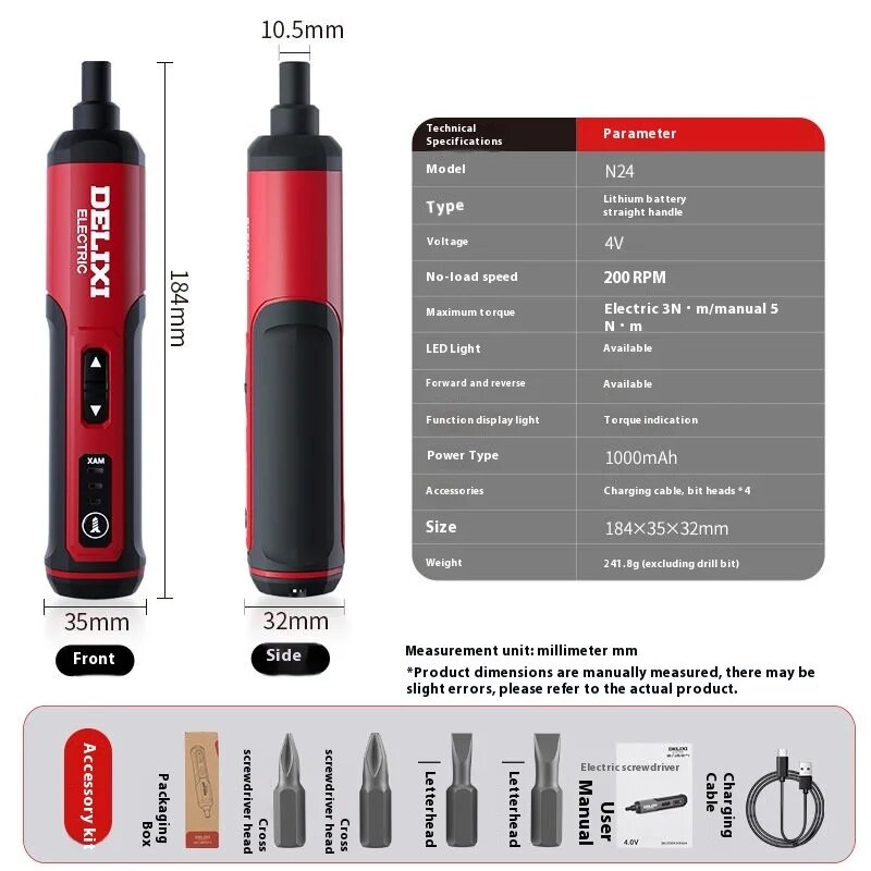 Xiaomi Delixi электрическая отвертка с прямым хвостовиком перезаряжаемая литиевая аккумуляторная отвертка 4 В бытовая электрическая отвертка