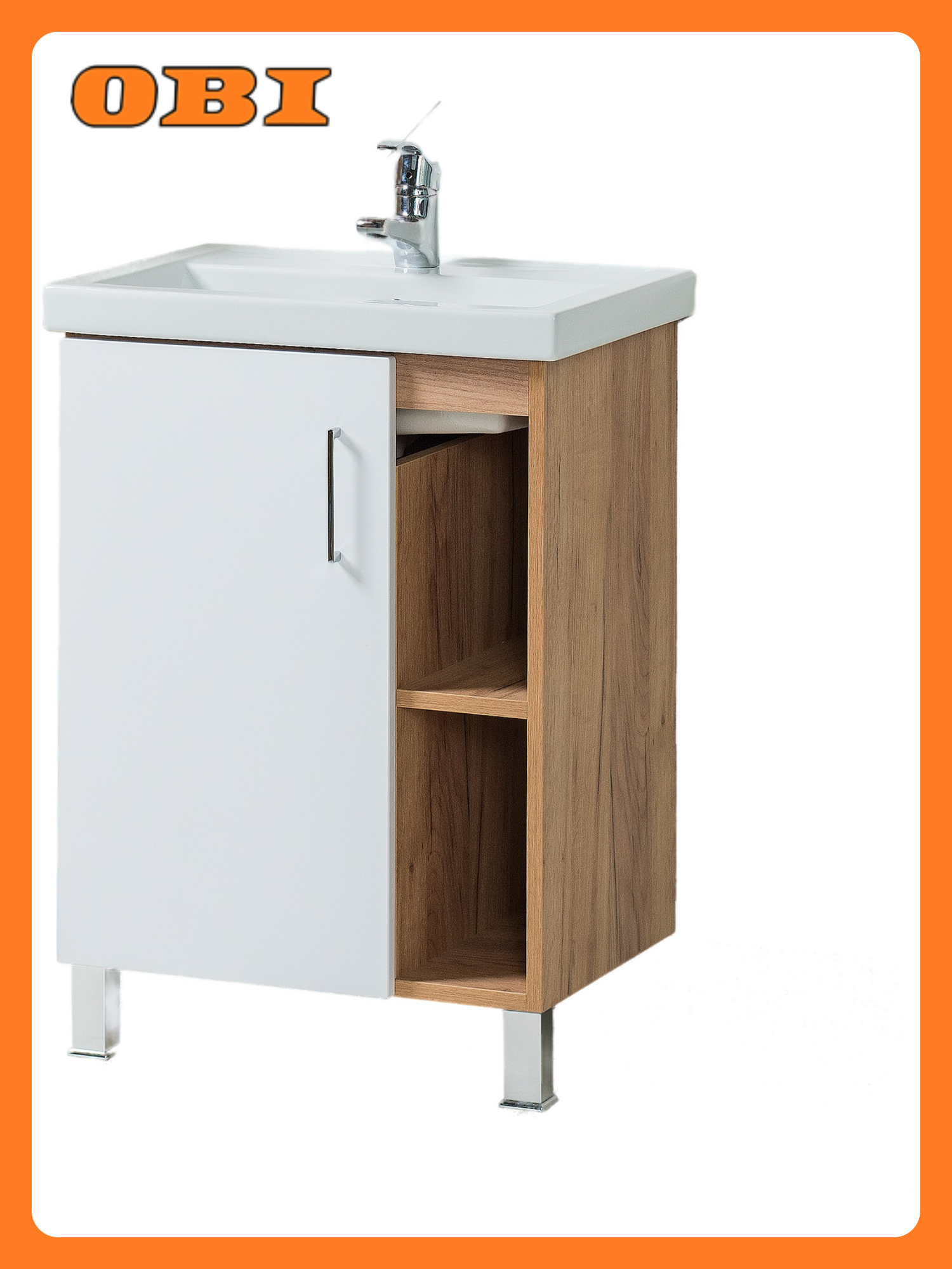 Тумба для ванной  Акваль Лофт   60 см  белая  современный стиль  напольная  распашная дверь