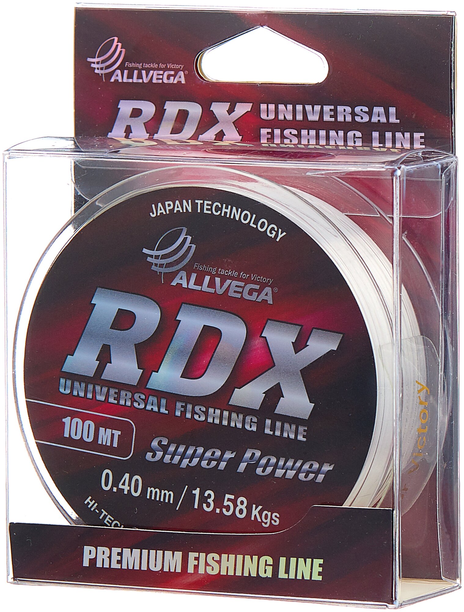 Леска "Allvega" RDX universal, диаметр 0,40 мм, длина 100 м, разрывная нагрузка 13,58 кг, цвет прозрачный