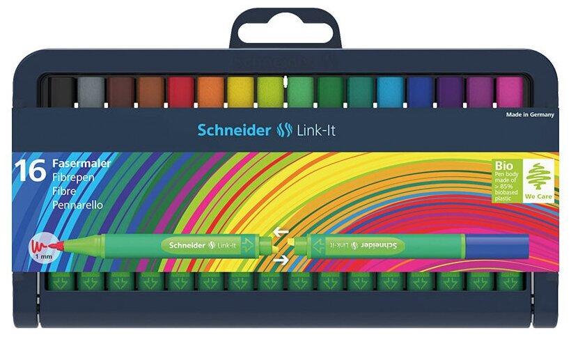 Набор капиллярных ручек Schneider (фломастеров) "Link-It", 16 цветов, 1 мм, европодвес (192092)