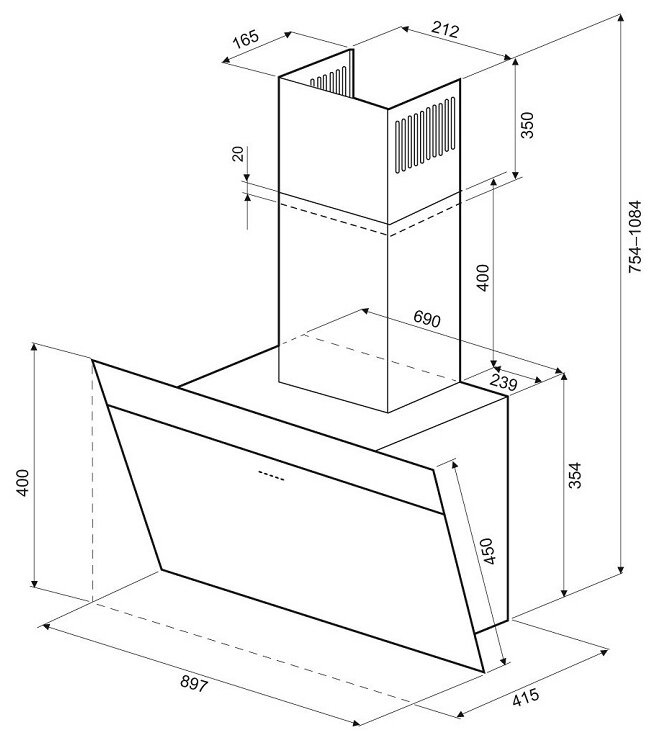 KRONA Kristen 900 black/inox S Вытяжка кухонная - фотография № 15