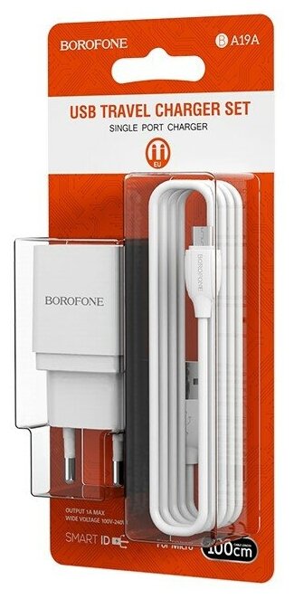 Сетевое зарядное устройство Borofone BA19A Nimble + кабель microUSB