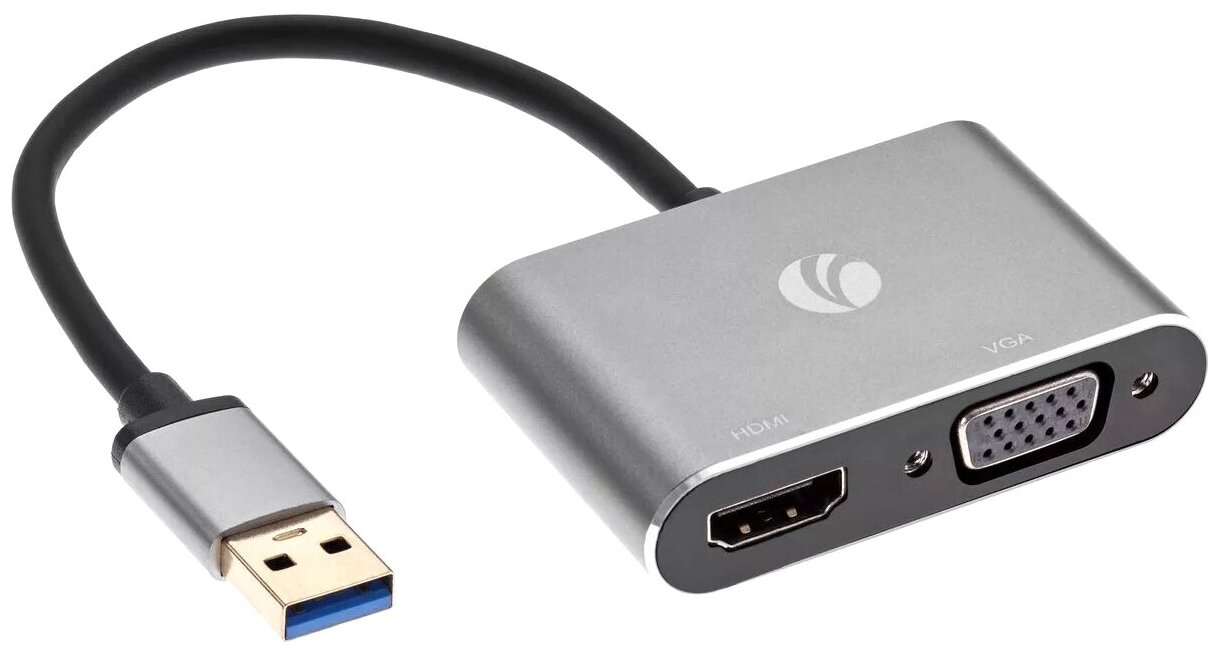 VCOM CU322M Кабель-переходник USB 3.0 (Am) --> HDMI(f)+VGA(f), Aluminum Shell