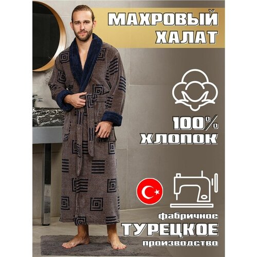 осенне зимний банный халат мужской теплый плотный фланелевый длинный халат мужские удобные халаты кимоно одежда для сна домашняя одежда Халат NORTEKS, размер 2XL, коричневый